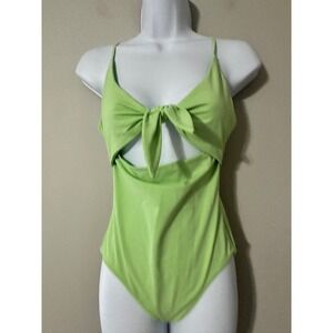 Wilfred Aritzia Lime Green Tie Front Cutout One Piece Swimsuit Women's Medium